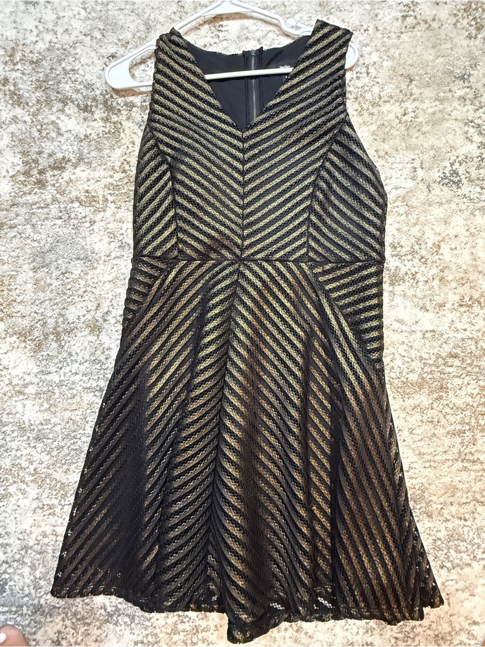 Mossimo Supply Co. Black and Gold Striped V-Neck Fit & Flare Dress